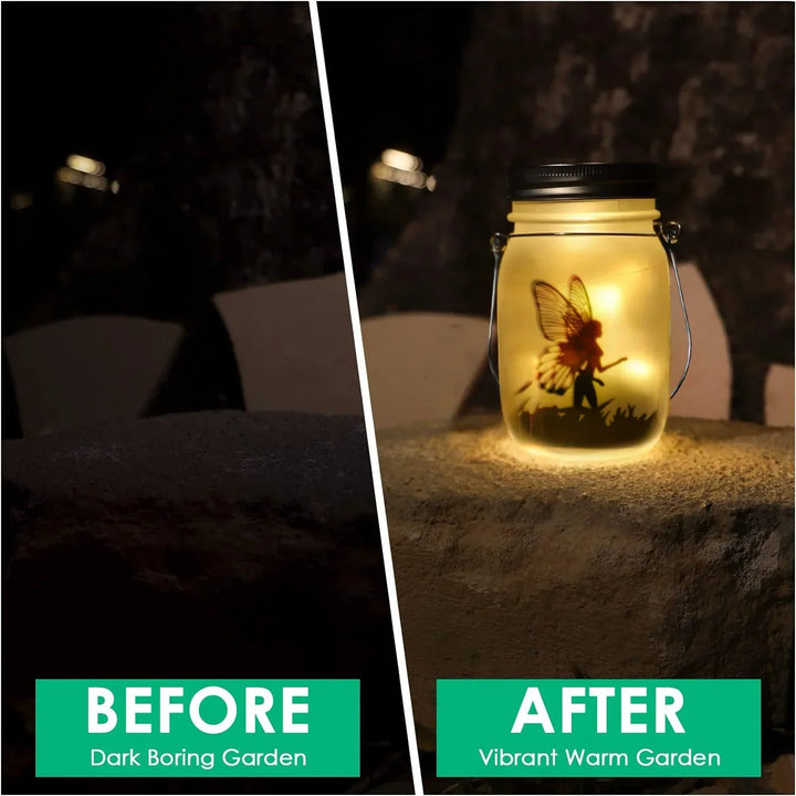 Skanto | Glass Fairy Lamp - Solar Mason Jar Lantern, IP65 Vanntett Utendørs Hengelykt