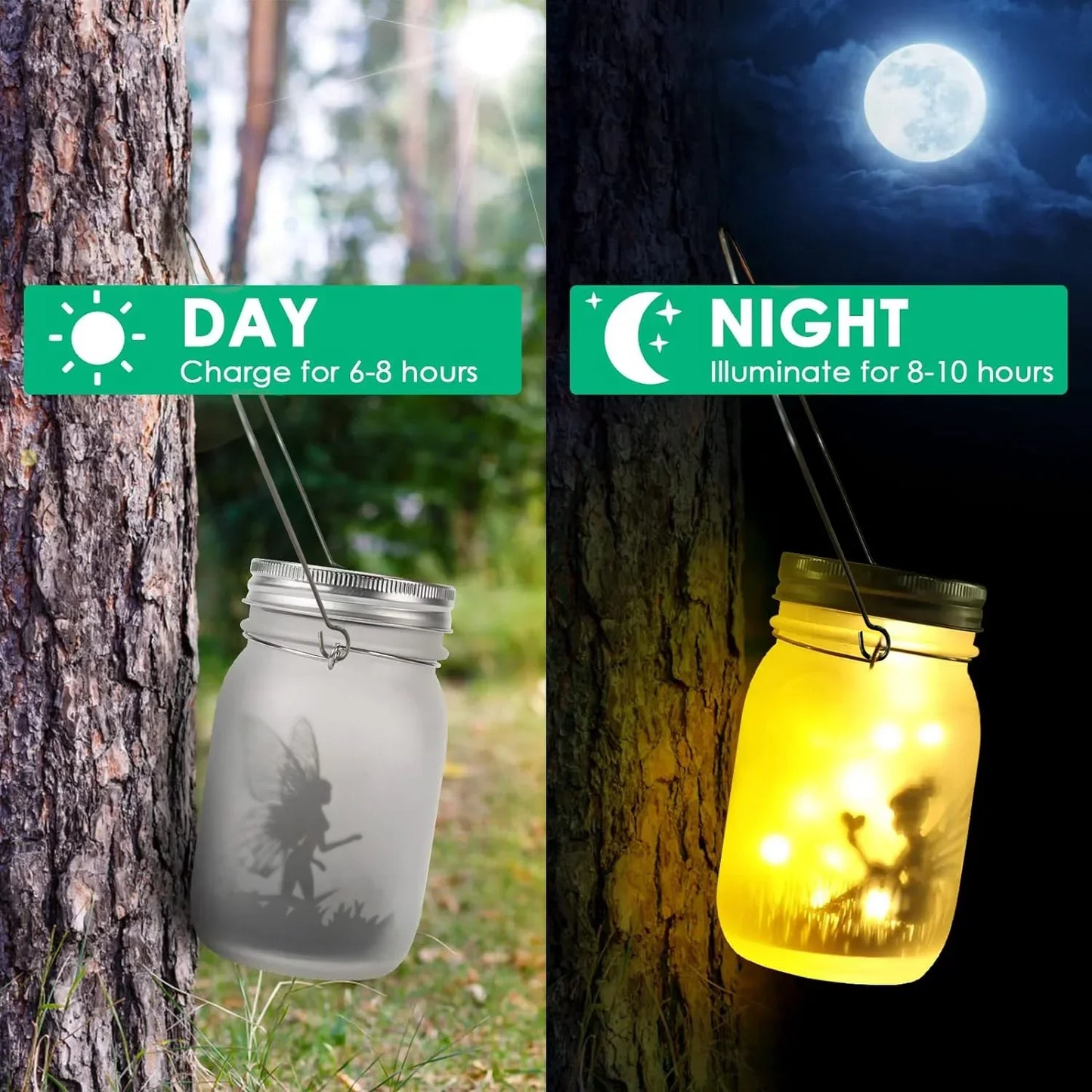 Norvo | Glass Fairy Lamp - Solar Mason Jar Lantern, IP65 Vanntett Utendørs Hengelykt