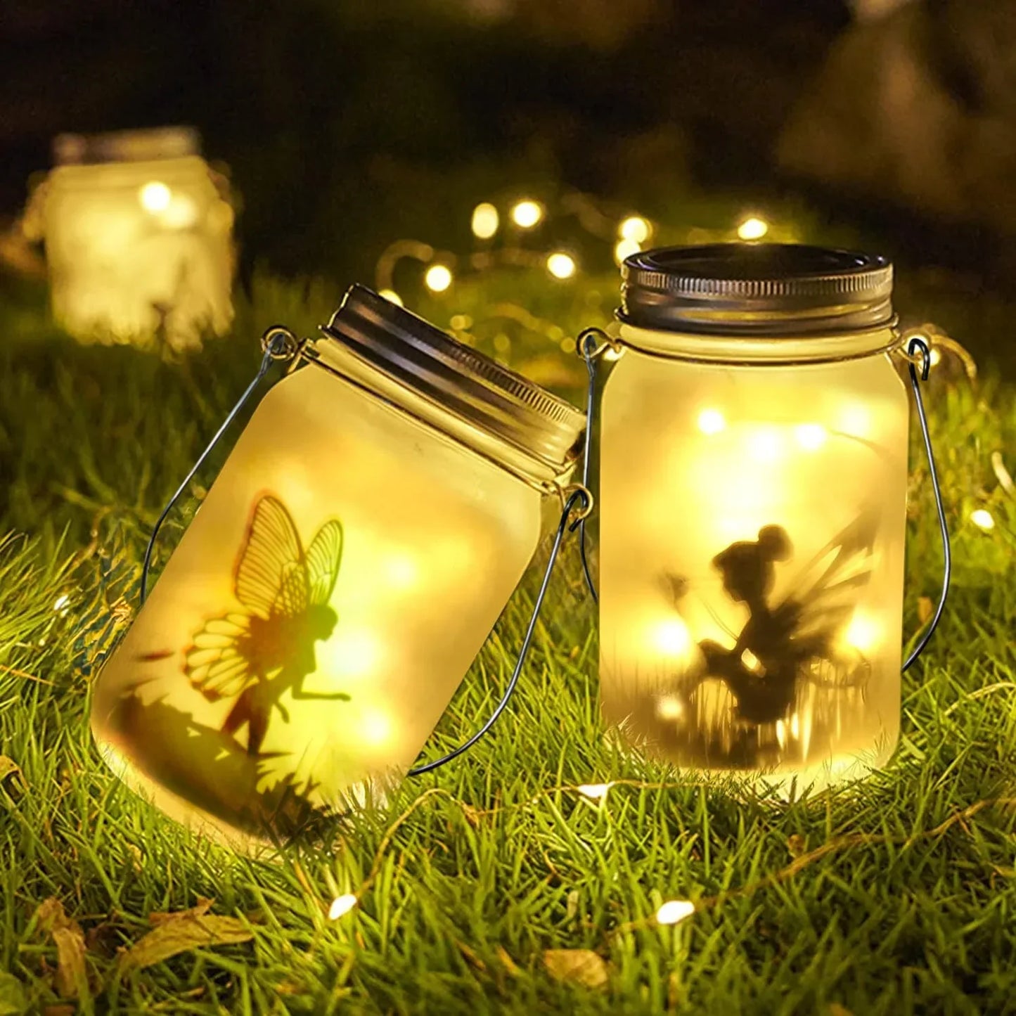 Norvo | Glass Fairy Lamp - Solar Mason Jar Lantern, IP65 Vanntett Utendørs Hengelykt