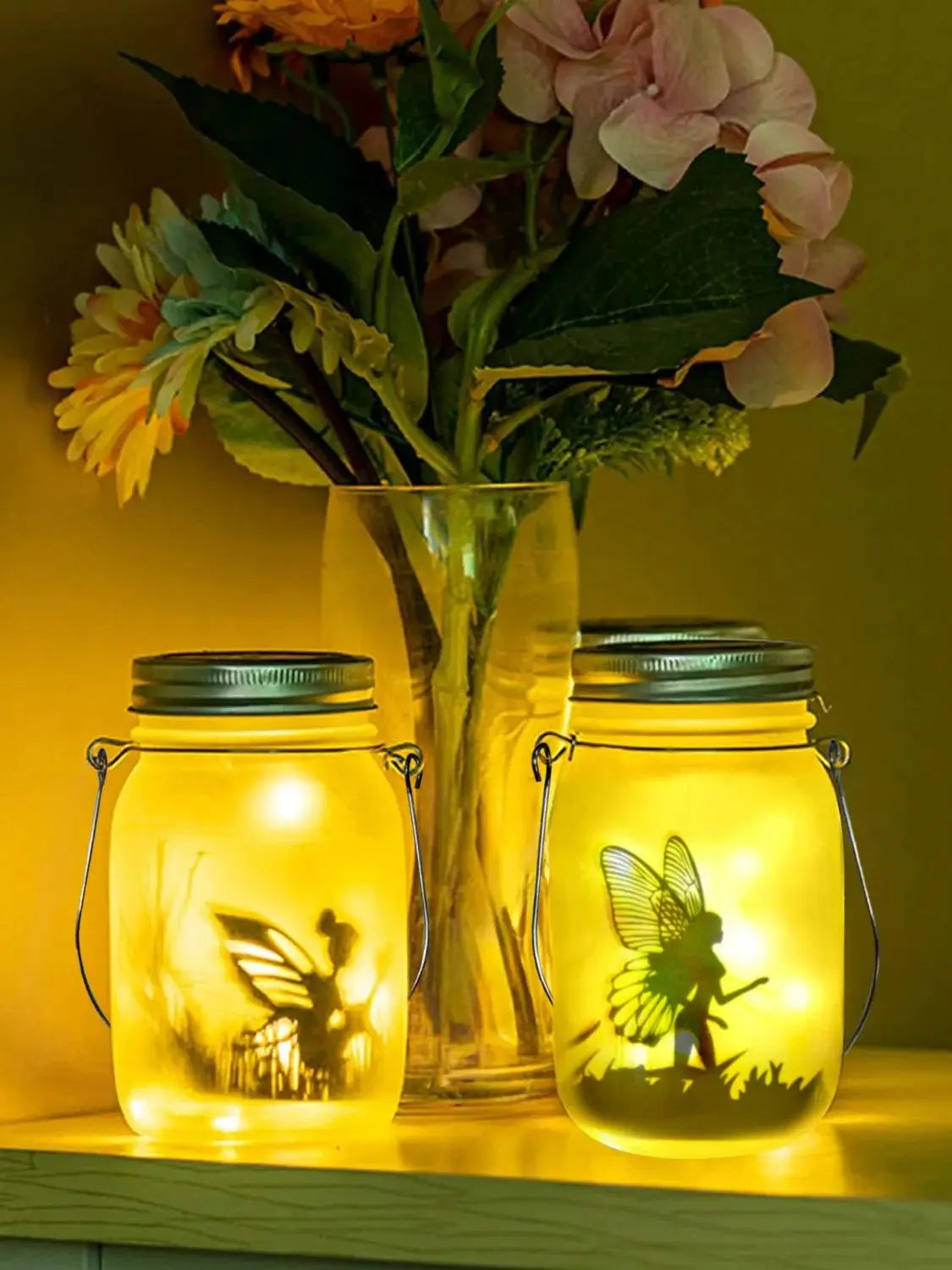 Norvo | Glass Fairy Lamp - Solar Mason Jar Lantern, IP65 Vanntett Utendørs Hengelykt
