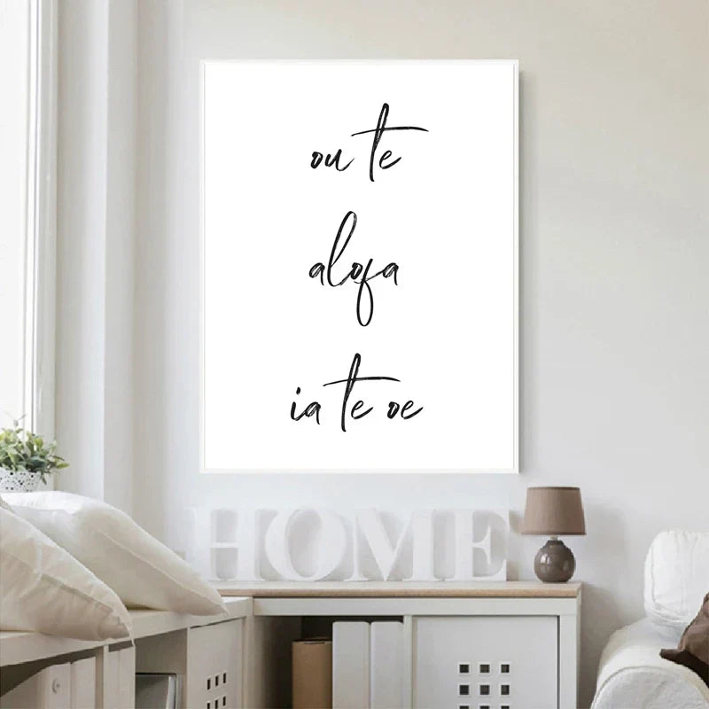 Sør-Stillehavet Kjærlighetssitater Plakat Veggkunst Fin Kunst Lerretstrykk Minimalistisk Svart Hvit Elegant Typografisk Veggkunst Bilder for Stue Soverom Kunst Dekor | Skanto