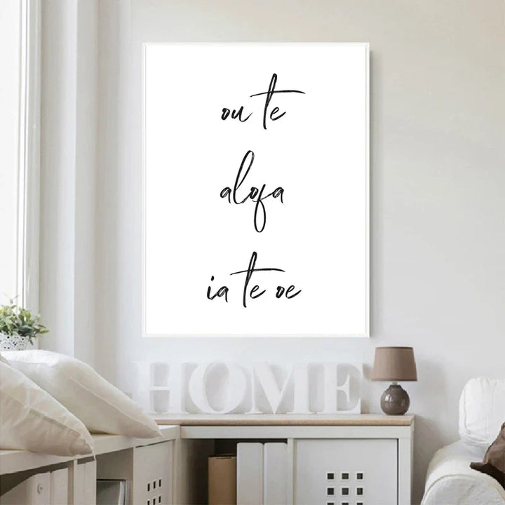 Sør-Stillehavet Kjærlighetssitater Plakat Veggkunst Fin Kunst Lerretstrykk Minimalistisk Svart Hvit Elegant Typografisk Veggkunst Bilder for Stue Soverom Kunst Dekor | Skanto