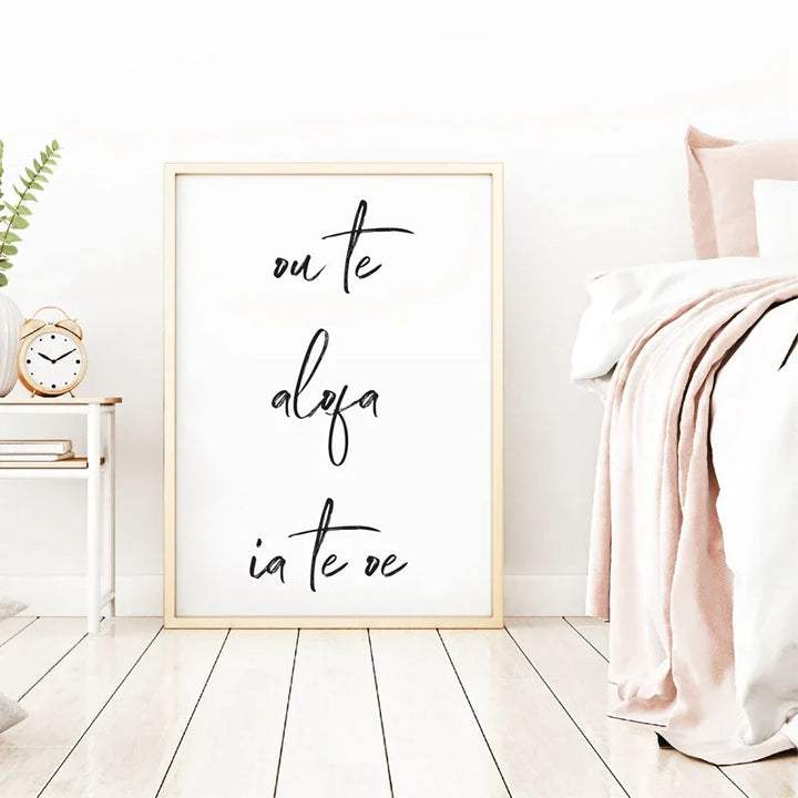 Sør-Stillehavet Kjærlighetssitater Plakat Veggkunst Fin Kunst Lerretstrykk Minimalistisk Svart Hvit Elegant Typografisk Veggkunst Bilder for Stue Soverom Kunst Dekor | Skanto