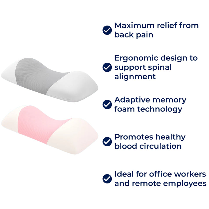 SpineEase | Lumbal støtte minneskum pute – Rygg smerte lindring – Pustende trekk – Ergonomisk søvn hjelp Skanto