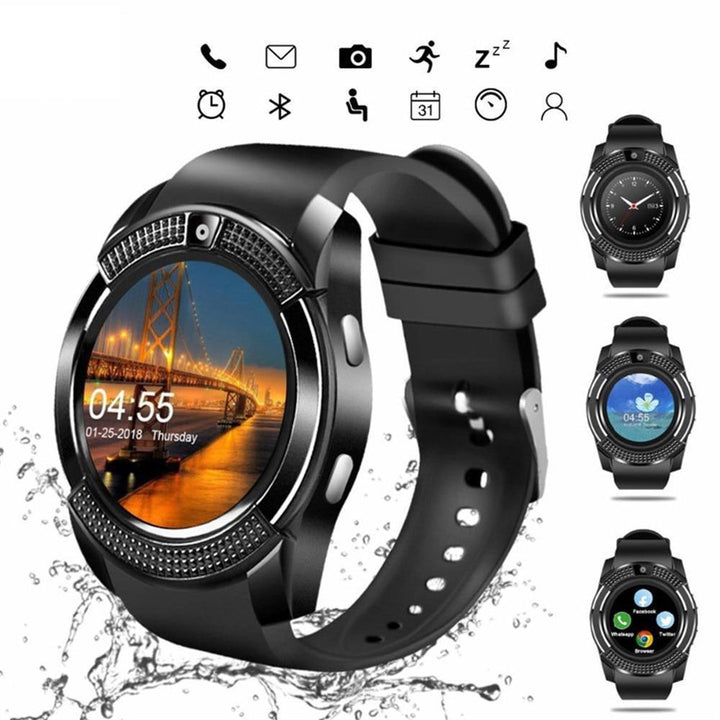 Skanto | Sport Men Smart Watch v8 simkort android kamera rundet Svar Anrop Ring Anrop Smartklokke Hjertefrekvens Fitness Tracker