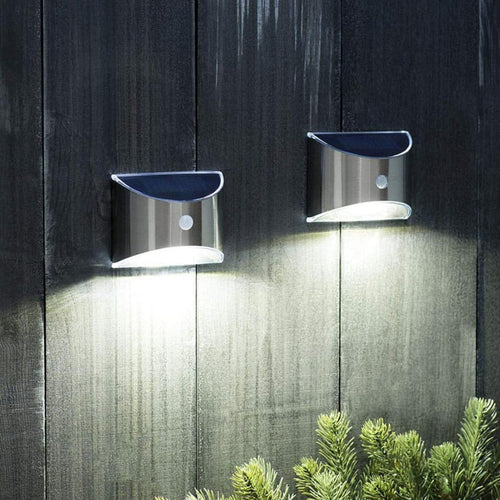 LED solcellevegglys (downlight), 2 stk. rustfritt stål | Skanto
