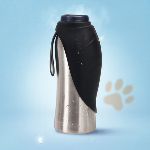 Tragbare, auslaufsichere Hunde-Trinkflasche aus Edelstahl unterwegs