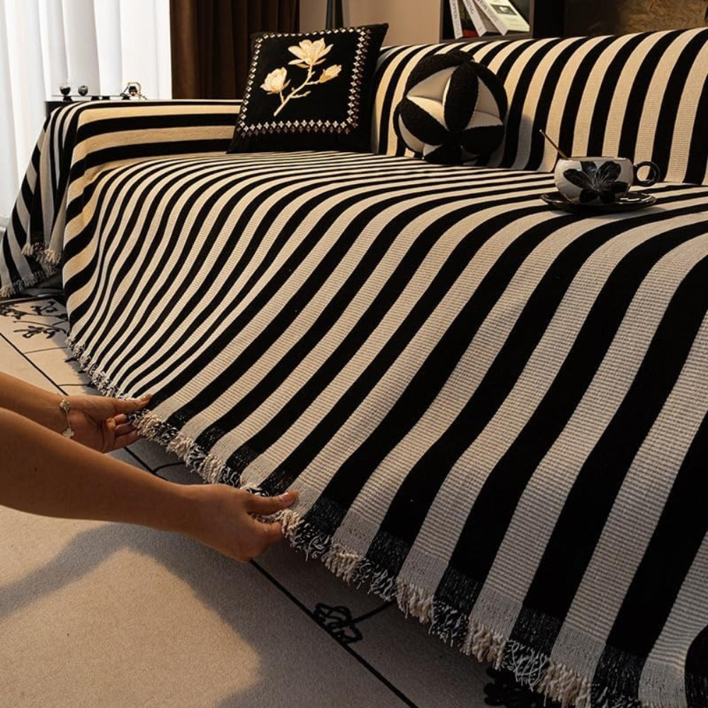 Skanto | Stripete Chenille Svart Hvit Sofa Deksel