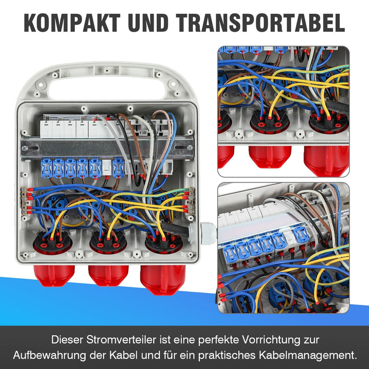 Strømfordeler RCD 2 x CEE 400V/16A + 4 x 230V Schuko 5 pol | Skanto