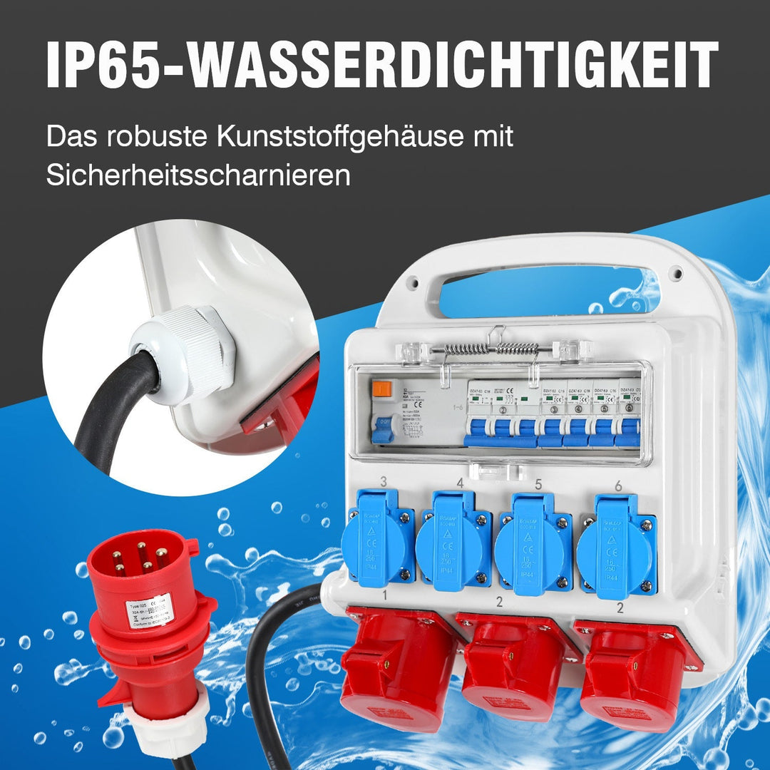 Strømfordeler RCD 2 x CEE 400V/16A + 4 x 230V Schuko 5 pol | Skanto