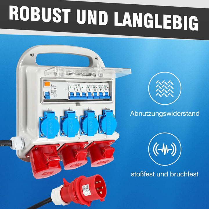 Strømfordeler RCD 2 x CEE 400V/16A + 4 x 230V Schuko 5 pol | Skanto