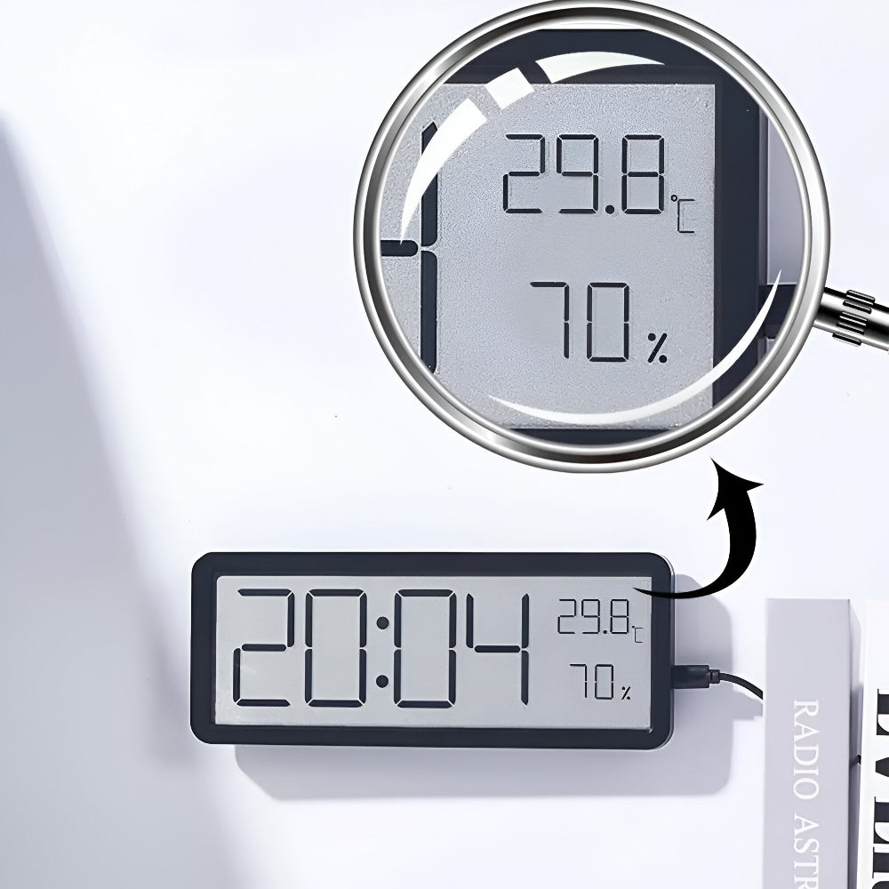 Skanto | Digital LED Veggklokke med Temperatur og Fuktighet