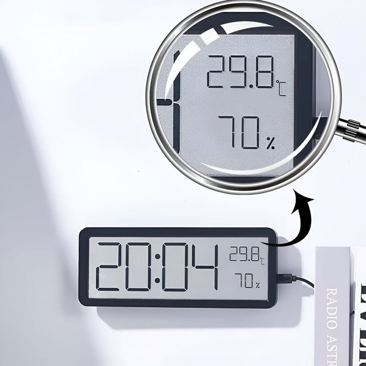 Skanto | Digital LED Veggklokke med Temperatur og Fuktighet