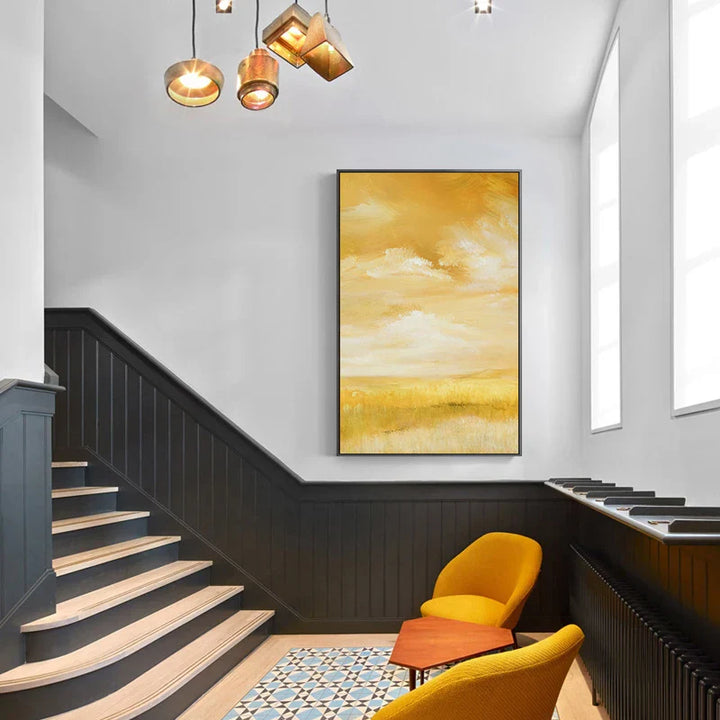 Sommer Gule Felt Landskap Veggkunst Fine Art Lerrettrykk Fargede Bilder For Stue Soverom Moderne Kontormøbler Dekor | Skanto