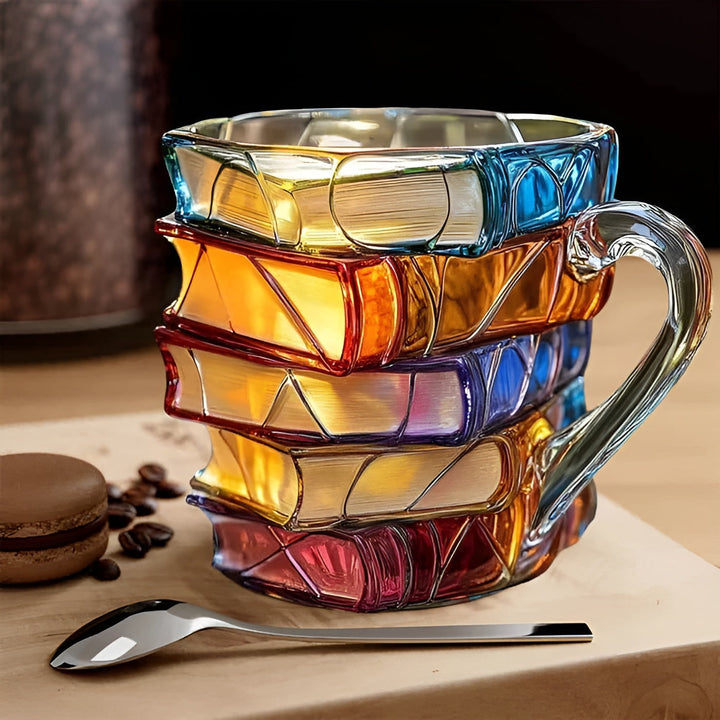 Kaffeglass, 350 ml – Håndlaget med 3D-bokmønster | Høykvalitetsglass til kaffe, te og stilig borddekorasjon