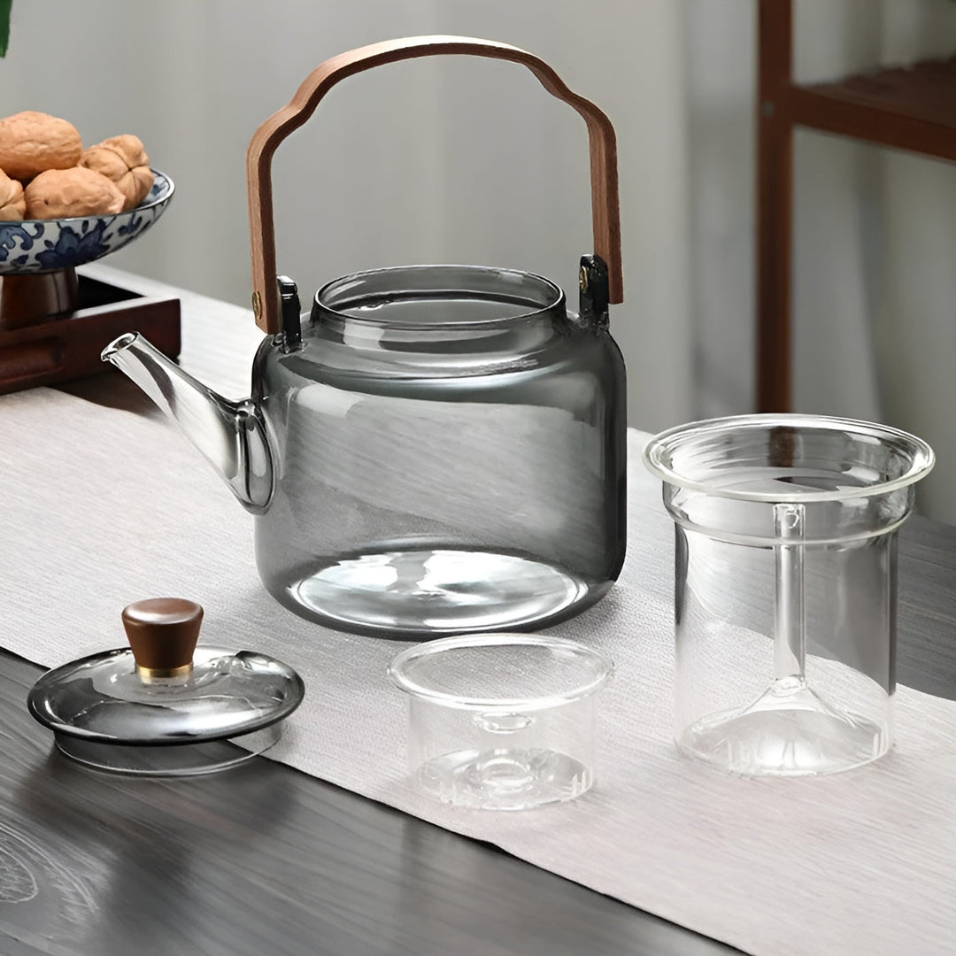 Glass tekanne med trelokk og sil - Elegant design | 1,2 L røykgass for stilfull te nytelse | Skanto