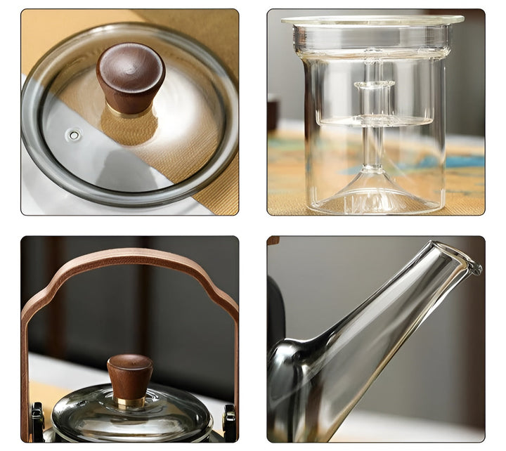 Glass tekanne med trelokk og sil - Elegant design | 1,2 L røykgass for stilfull te nytelse | Skanto