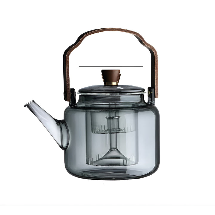 Glasstekanne med trelokk og tesil – Elegant design | 1,2 l røkt glass for stilig te-nytelse