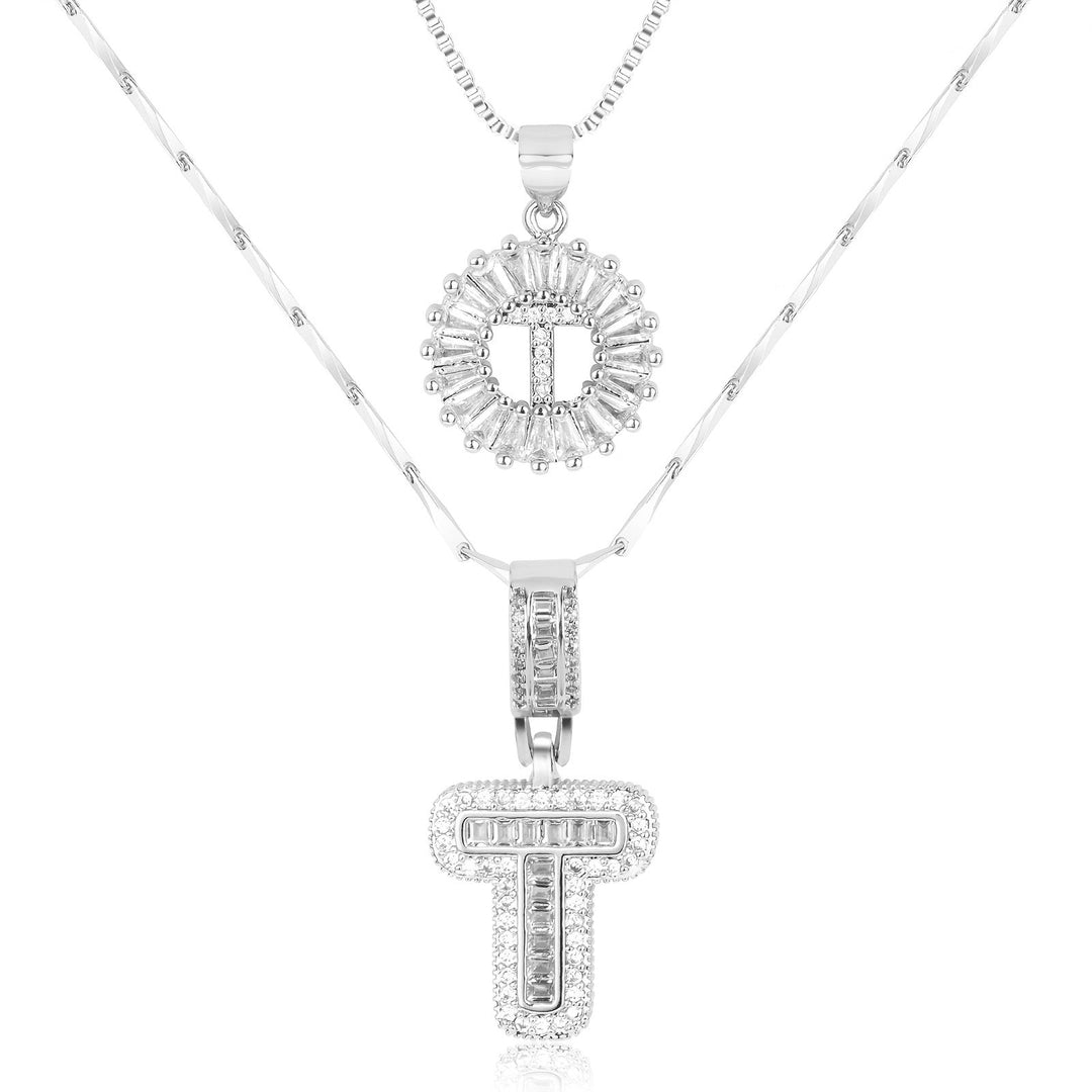 Skanto | 2pc 14k Diamant Bokstav Initial Halskjeder