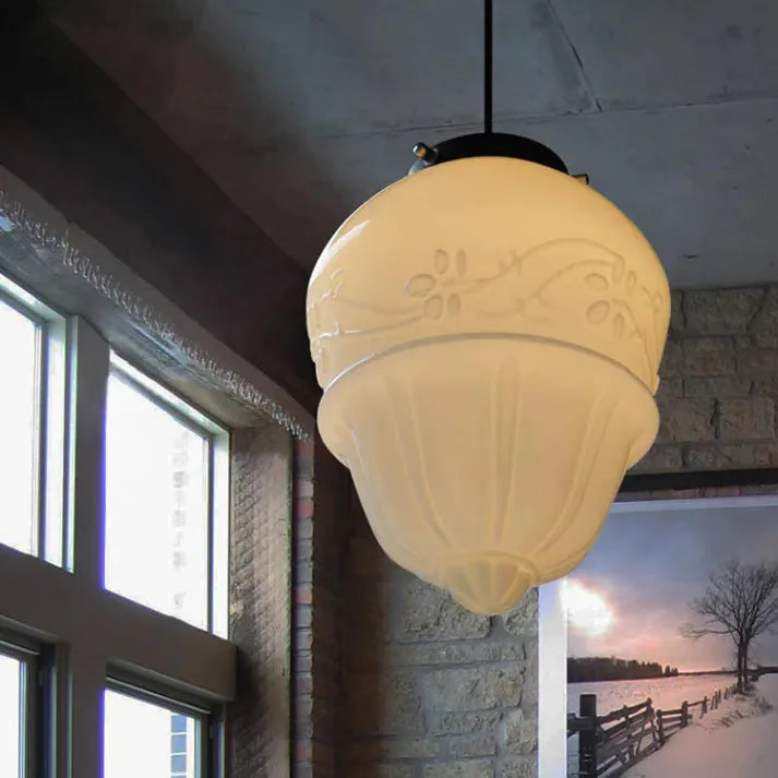 Vintage Geometrisk Hengelampe laget av Matt Glass – Retro Pendellampe for Spisestue | Skanto
