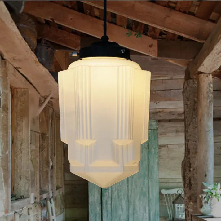 Vintage Geometrisk Hengelampe laget av Matt Glass – Retro Pendellampe for Spisestue | Skanto