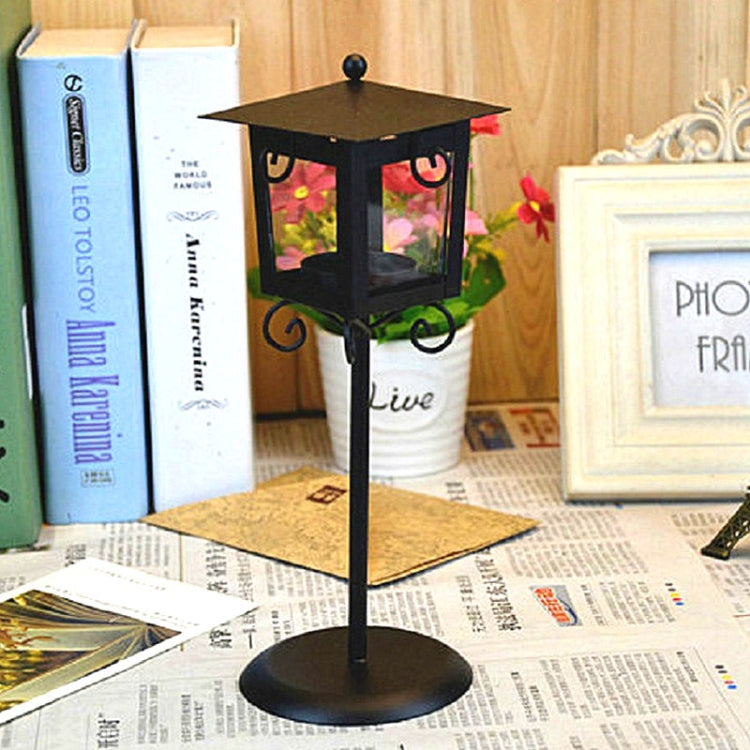 Glass Retro Smijern Gate Lampe Stearinlysholder Hjem Bryllupsdekorasjon (Svart)