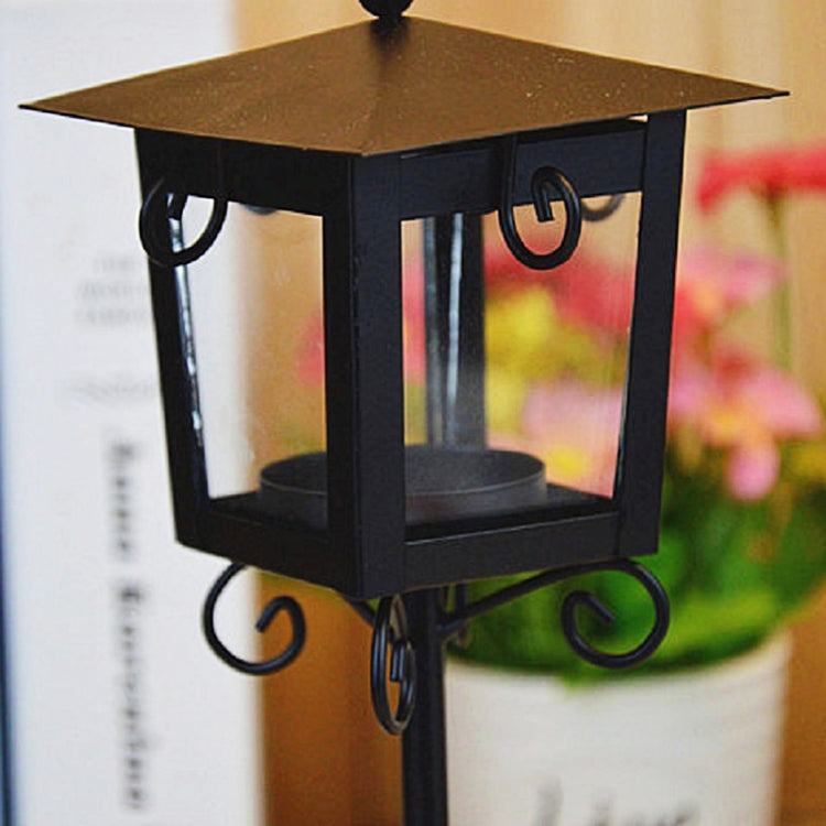 Glass Retro Smijern Gate Lampe Stearinlysholder Hjem Bryllupsdekorasjon (Svart)