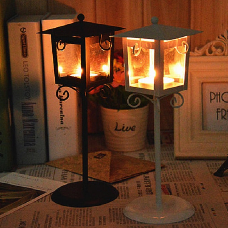 Glass Retro Smijern Gate Lampe Stearinlysholder Hjem Bryllupsdekorasjon (Svart)