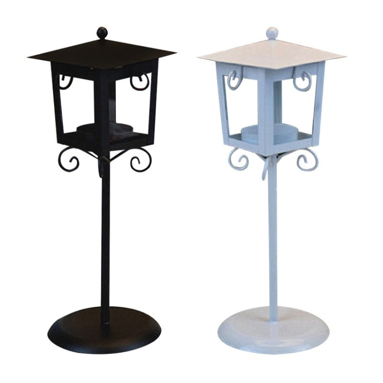 Glass Retro Smijern Gate Lampe Stearinlysholder Hjem Bryllupsdekorasjon (Svart)