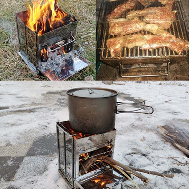 Skanto | Bærbar Rustfritt Stål Sammenleggbart Grill Kullgrill Grill Utendørs Camping Vedovn