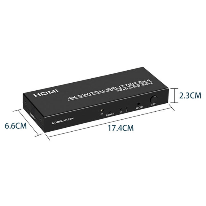 Skanto | FJGEAR FJ-4K204 2 In 4 Out HD 4K Audio HDMI Switch Distributor, Plug type: EU plug