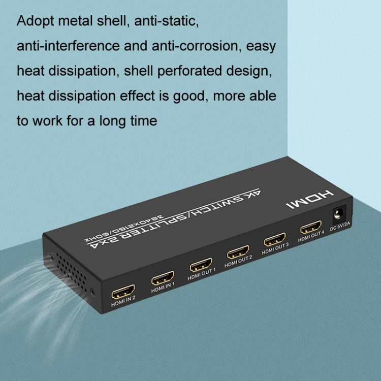 Norvo | FJGEAR FJ-4K204 2 In 4 Out HD 4K Audio HDMI Switch Distributor, Plug type: EU plug