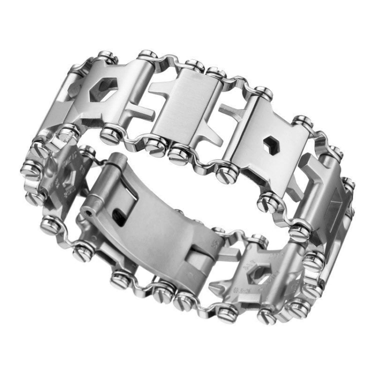 Skanto | Multifunksjonell Rustfritt Stål Utendørs Overlevelsesverktøy Armbånd for Menn (316L Bredde Sølv)