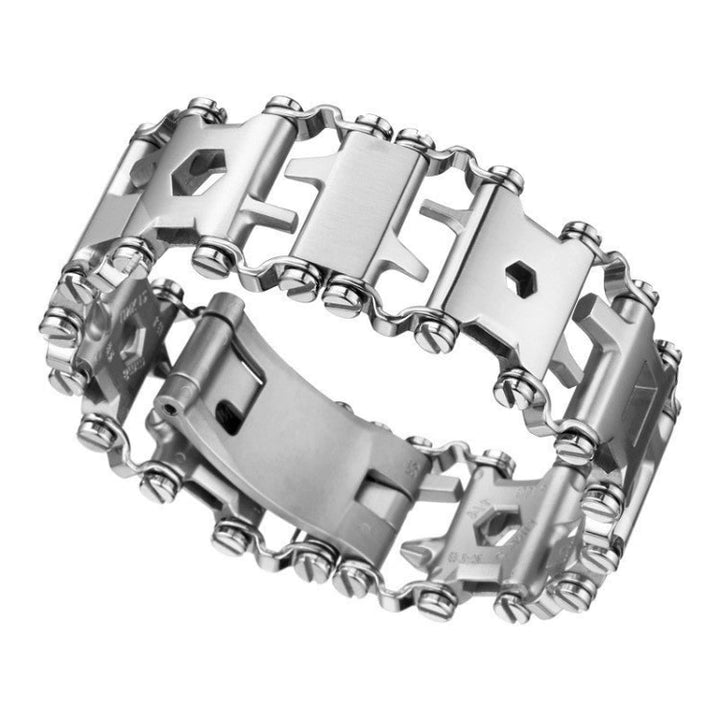 Skanto | Multifunksjonell Rustfritt Stål Utendørs Overlevelsesverktøy Armbånd for Menn (316L Bredde Sølv)