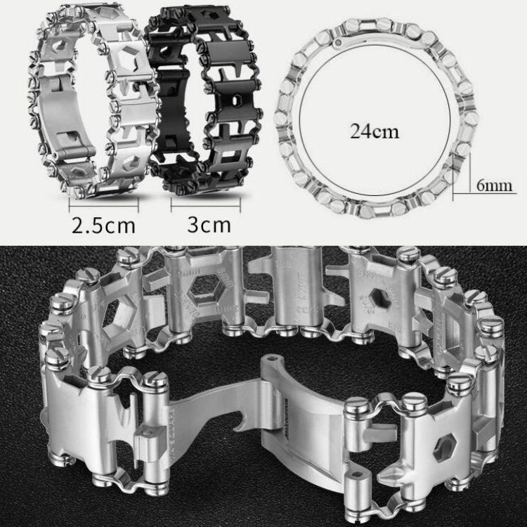 Skanto | Multifunksjonell Rustfritt Stål Utendørs Overlevelsesverktøy Armbånd for Menn (316L Bredde Sølv)