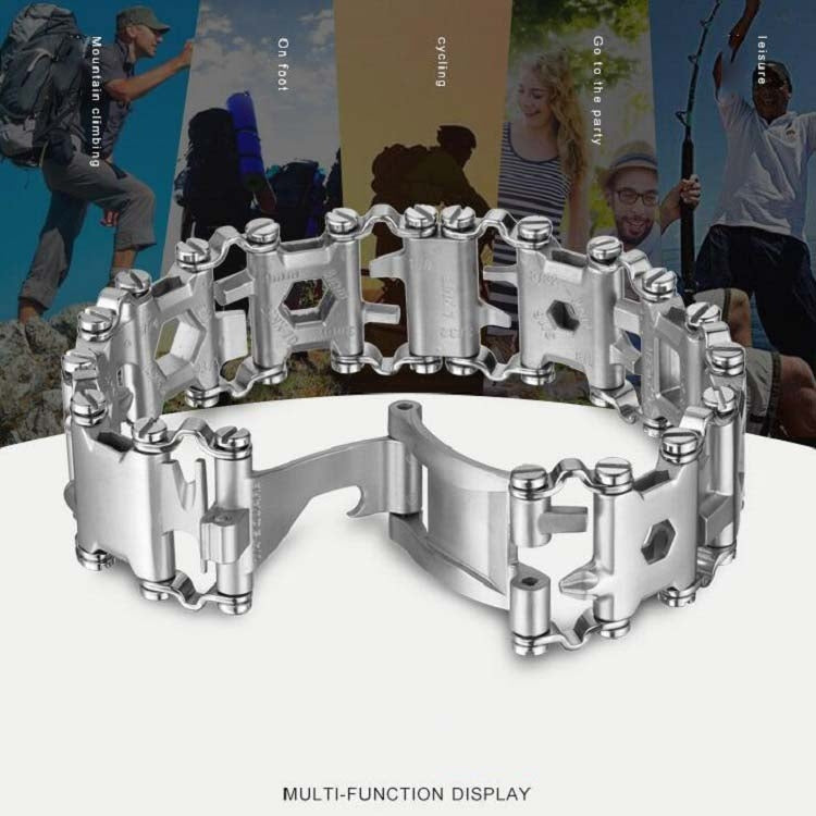 Skanto | Multifunksjonell Rustfritt Stål Utendørs Overlevelsesverktøy Armbånd for Menn (316L Bredde Sølv)
