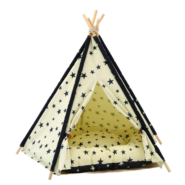 Norvo | Canvas Kjæledyrtelt Katt og Hundeseng med Puter, Spesifikasjon: Medium 50��50��60cm(Beige Navy Stjerne)