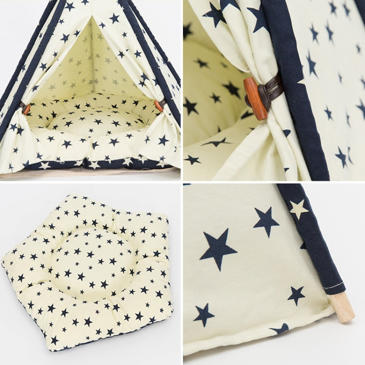 Norvo | Canvas Kjæledyrtelt Katt og Hundeseng med Puter, Spesifikasjon: Medium 50��50��60cm(Beige Navy Stjerne)