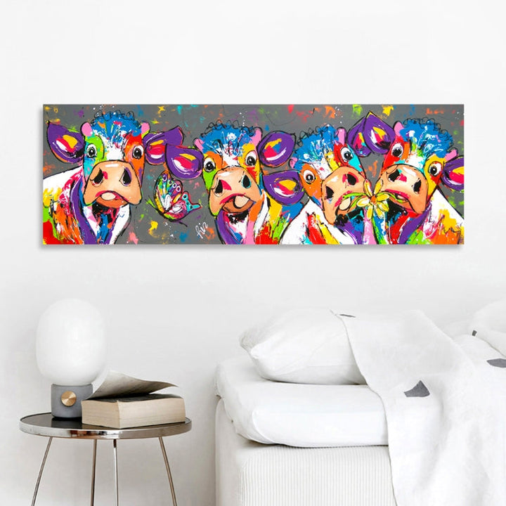 Skanto | Fargerike kyr Hjemmedekorasjon Lærremse HD Uten ramme Maleri Kjerne, Størrelse: 40×120cm
