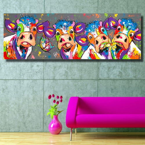 Skanto | Fargerike kyr Hjemmedekorasjon Lærremse HD Uten ramme Maleri Kjerne, Størrelse: 40×120cm