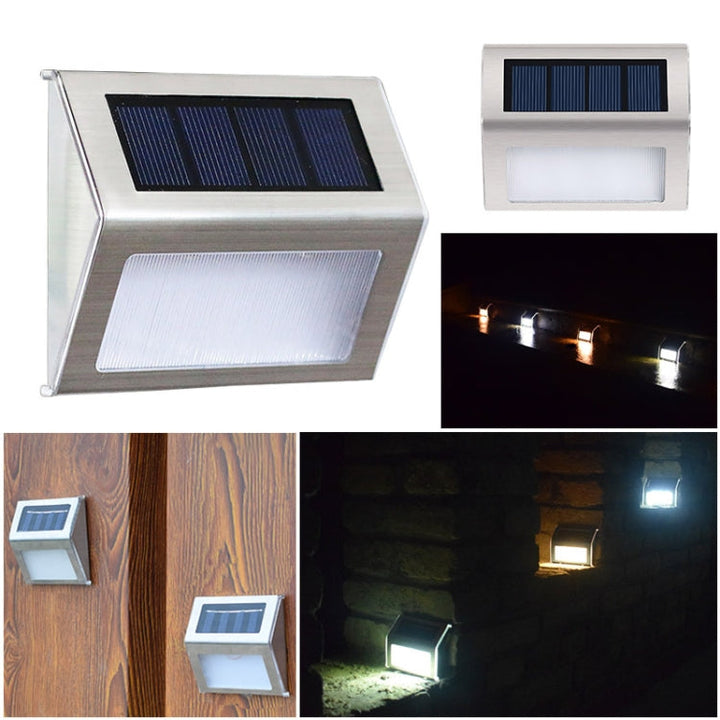 Skanto | 2PCS Solenergi Rustfritt Stål 3 LED Trappev lampe Utendørs Hage Gjerde Lys (Hvit Lys)