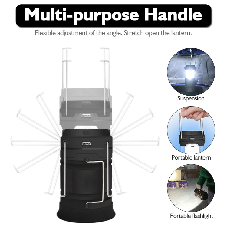 Skanto | LED Teltlampe Soloppladbar Campinglampe Utvidbar Multifunksjonell Lantern, Støtter USB Utgang, EU Kontakt (Blå)