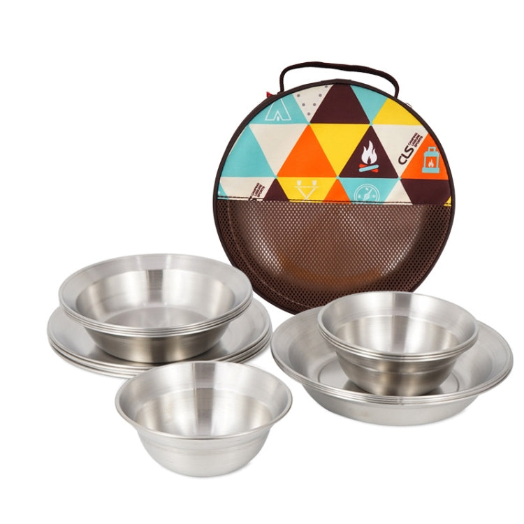 Skanto | 16 PCS / Set CLS Utendørs Rustfritt Stål Bestikk Bærbar Camping Middag Bolle Tallerken Sett