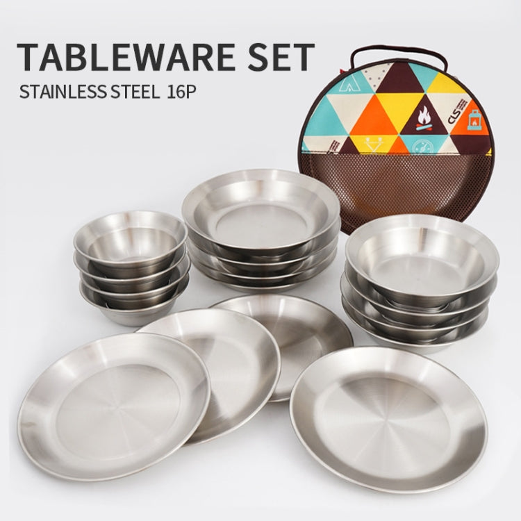Skanto | 16 PCS / Set CLS Utendørs Rustfritt Stål Bestikk Bærbar Camping Middag Bolle Tallerken Sett