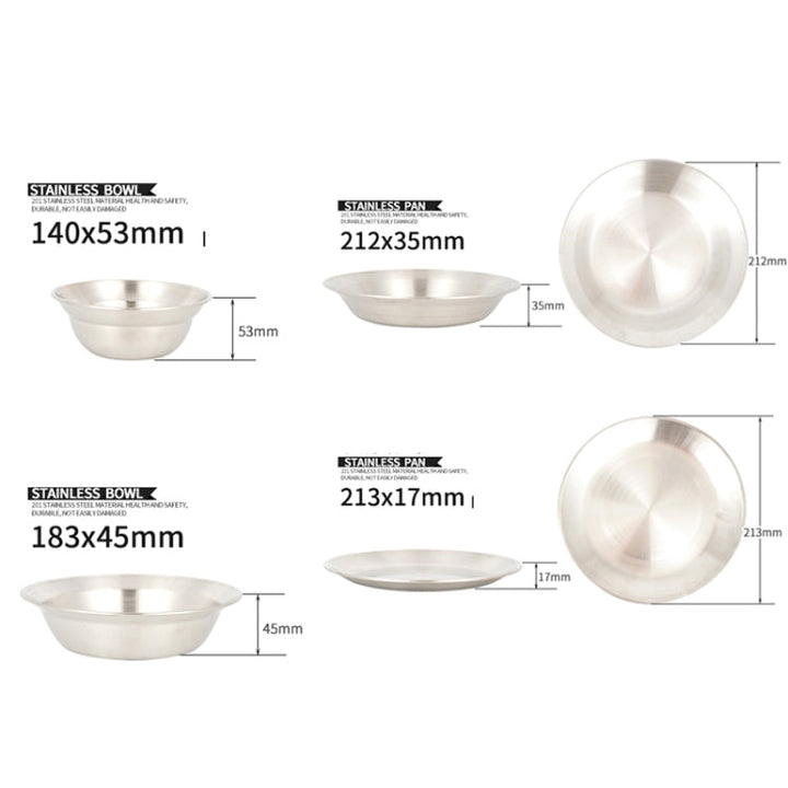 Skanto | 16 PCS / Set CLS Utendørs Rustfritt Stål Bestikk Bærbar Camping Middag Bolle Tallerken Sett