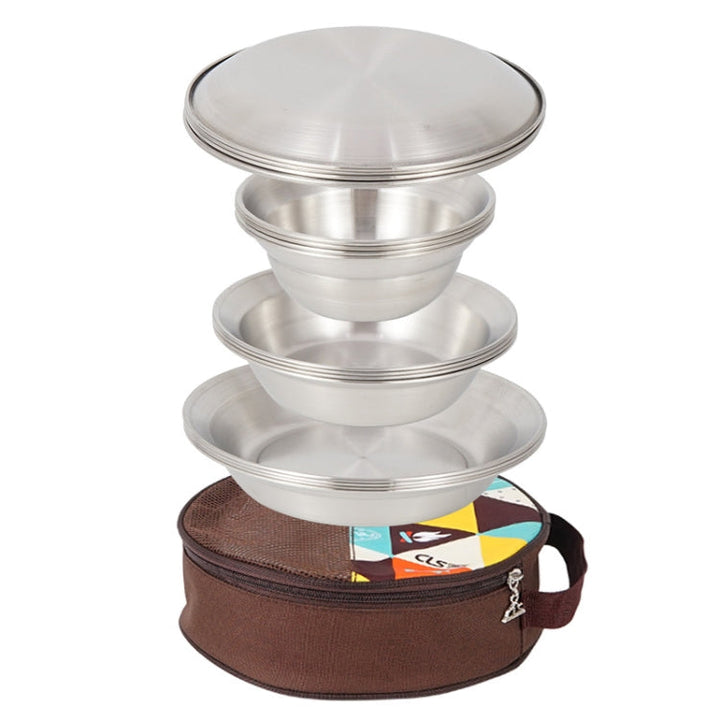 Skanto | 16 PCS / Set CLS Utendørs Rustfritt Stål Bestikk Bærbar Camping Middag Bolle Tallerken Sett