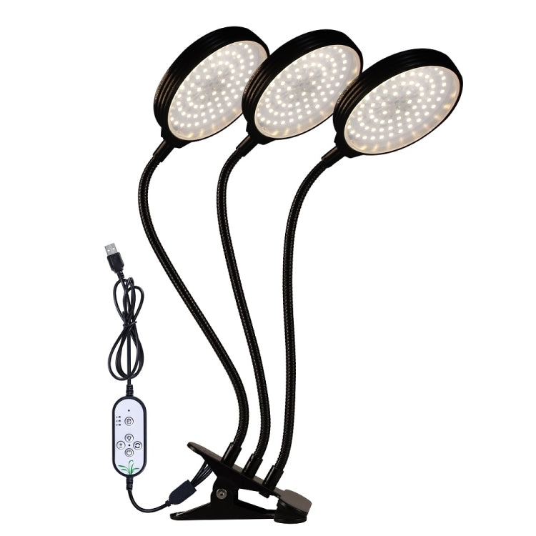 Skanto | LED Plantevekstlampe USB Fjernkontroll Klips Vanntett Fullt Spektrum Naturlig Hvit Frøplante Lys, Effekt: 45W Tre Hoder