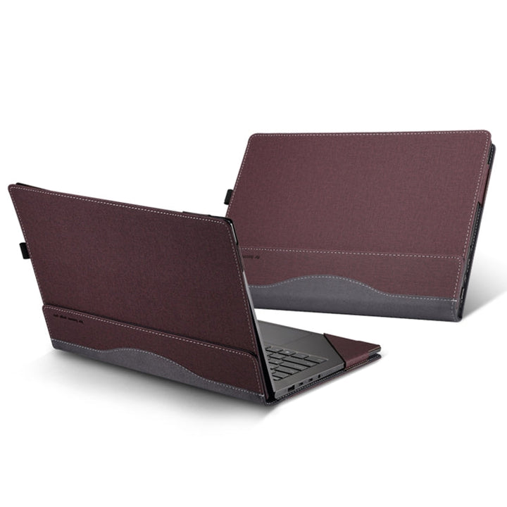 Skanto | For Samsung Galaxy Book 4 360 15.6 Tommer Lær Laptop Anti-Fall Beskyttelsesdeksel med Stativ (Vinkelfarge Rød)
