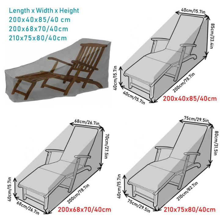 Skanto | Utendørs Strandstol Støvtett og Vanntett Beskyttelsesdeksel for Rokkestol, Størrelse: 210x75x80cm (Svart+ Sølv)