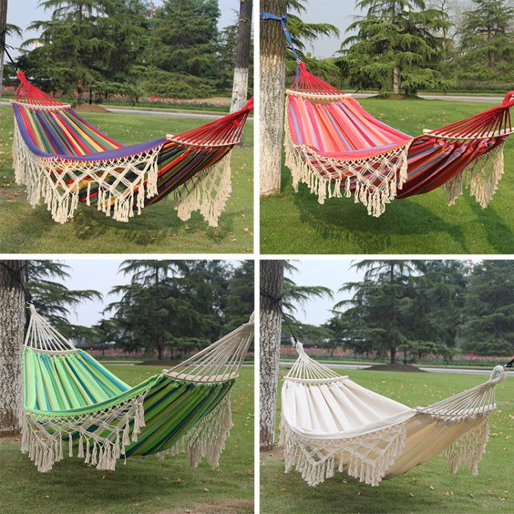 Skanto | 200x150cm Dobbel Utendørs Camping Pompong Lærred Hengekøye med Stang (Rosa Striper)